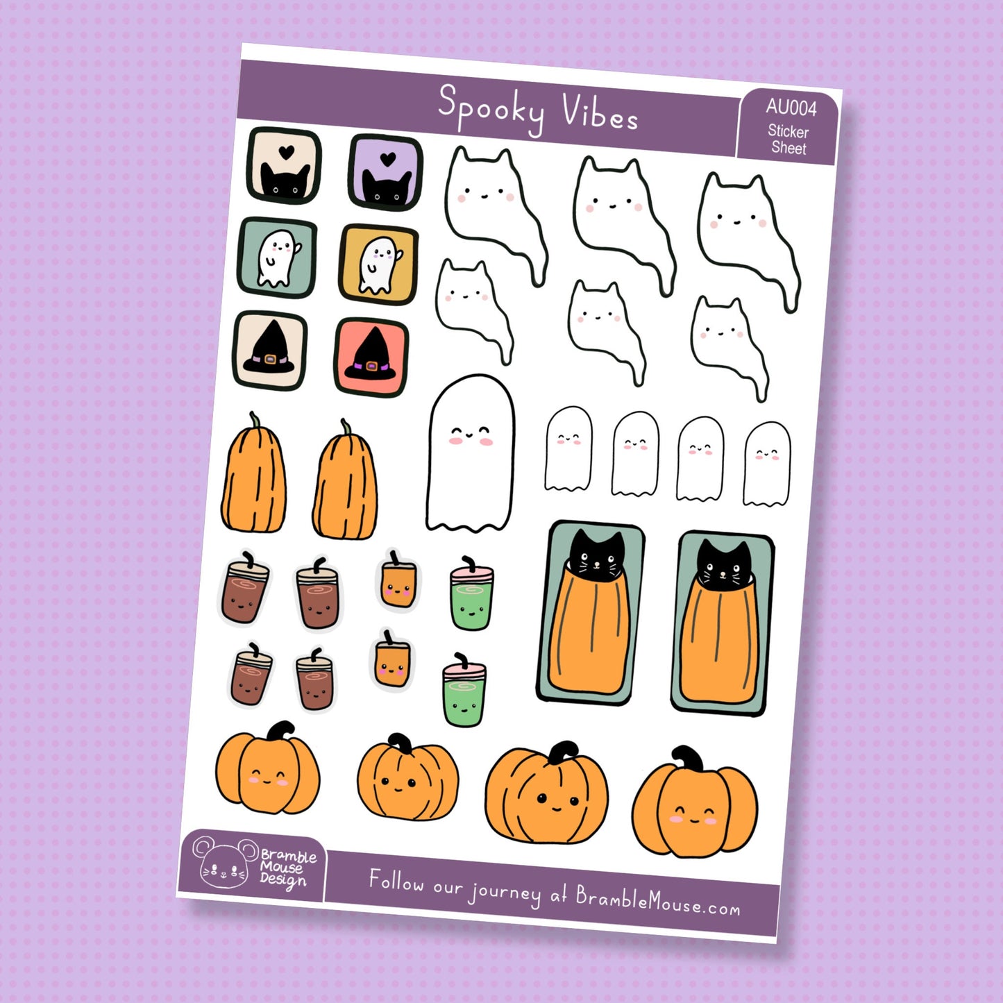 Spooky Vibes Sticker Sheet ~ Cute Halloween Journal Stickers ~ Autumn Fall Planner Stickers for Bullet Journal, Scrapbooking ~ Spooky Season