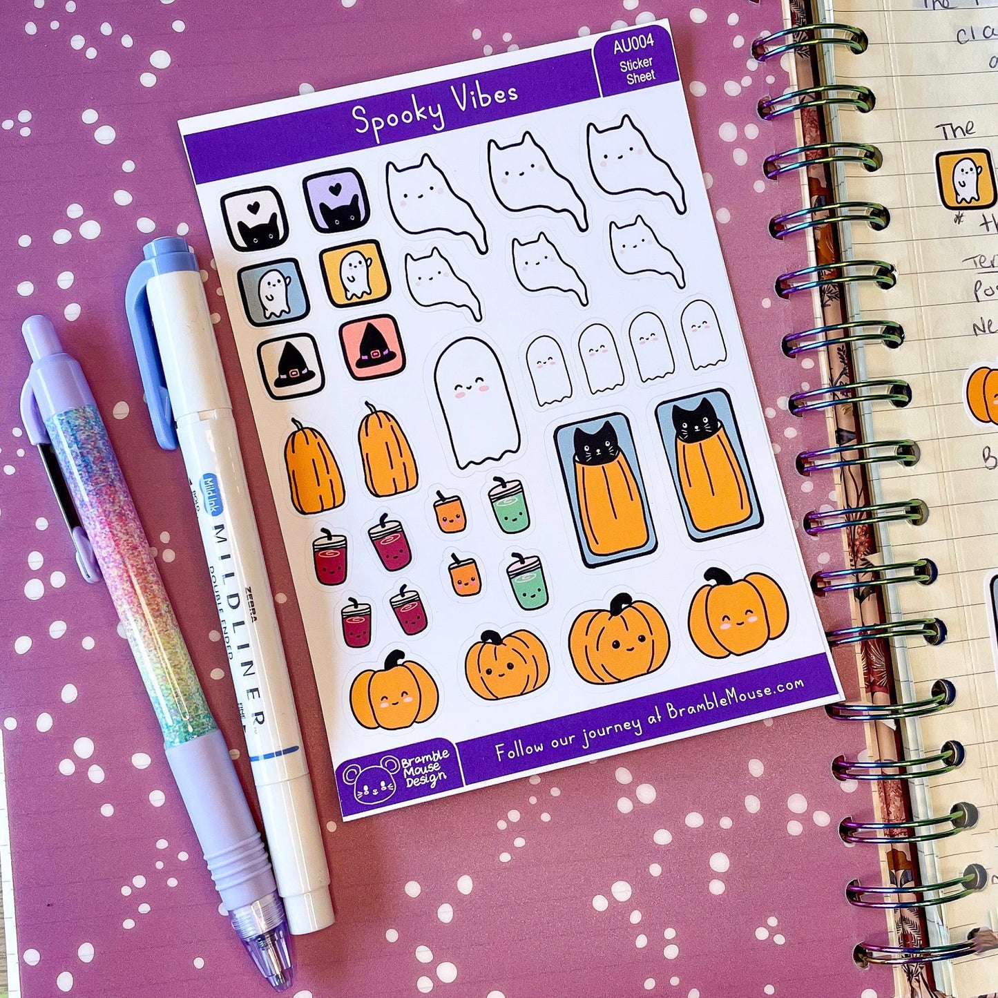 Spooky Vibes Sticker Sheet ~ Cute Halloween Journal Stickers ~ Autumn Fall Planner Stickers for Bullet Journal, Scrapbooking ~ Spooky Season