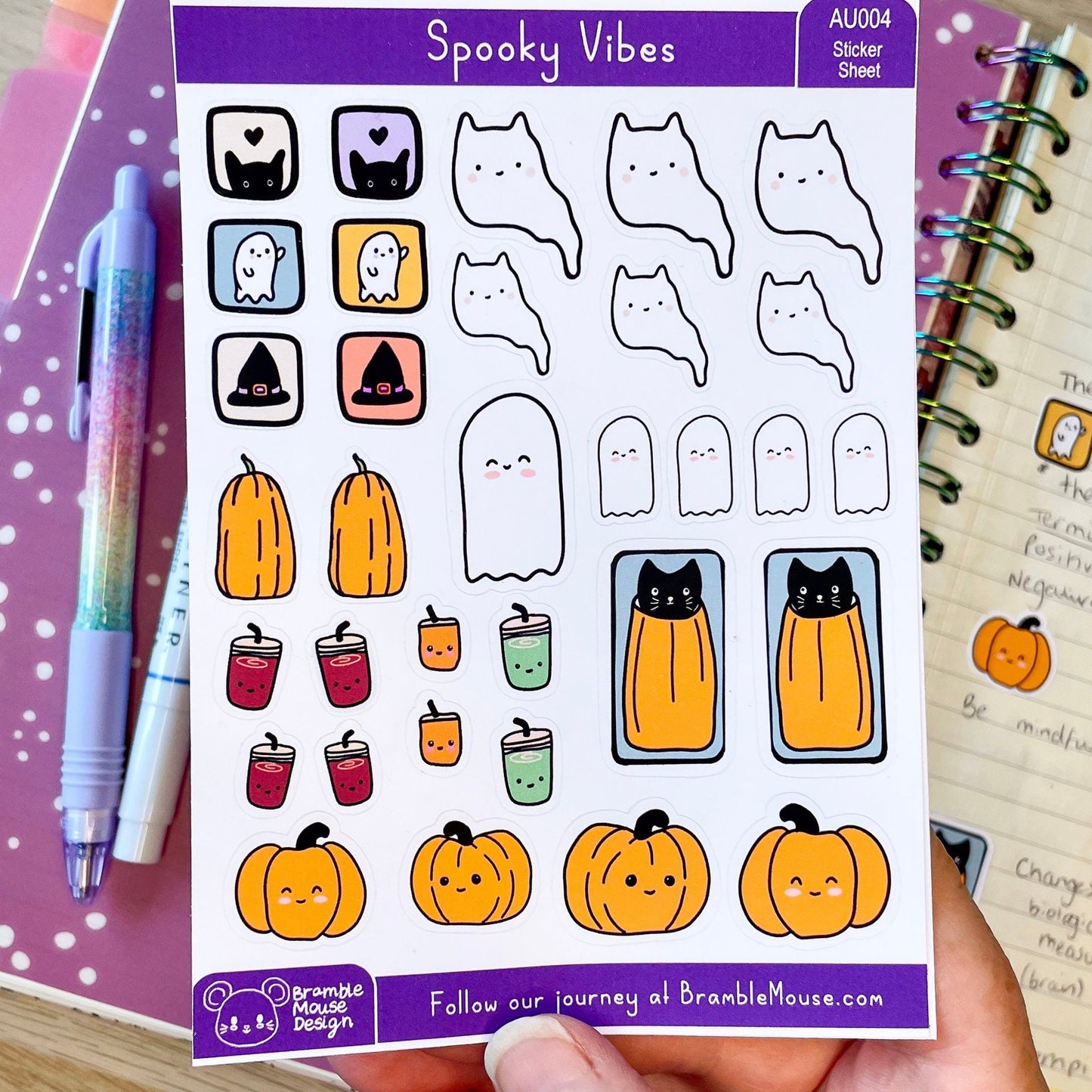 Spooky Vibes Sticker Sheet ~ Cute Halloween Journal Stickers ~ Autumn Fall Planner Stickers for Bullet Journal, Scrapbooking ~ Spooky Season